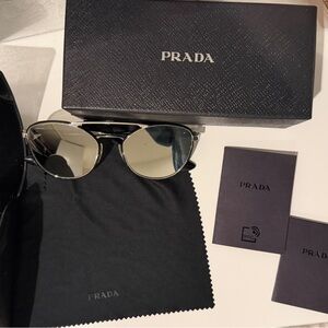 Prada Metallic Gray Aviator Sunglasses